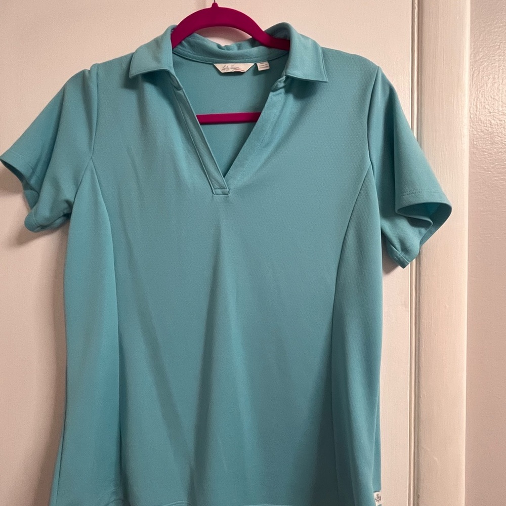 Lady Hagen Turquoise Short Sleeve Polo